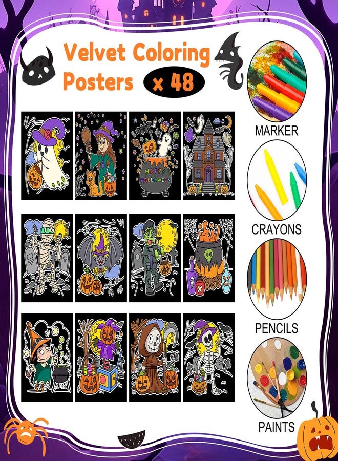 Moinchore 48 Pcs Halloween Velvet Coloring Posters Fuzzy Felt Coloring Pages Crafts for Adults Teenagers Classroom Holiday Arts Crafts Activity Party - Image 2